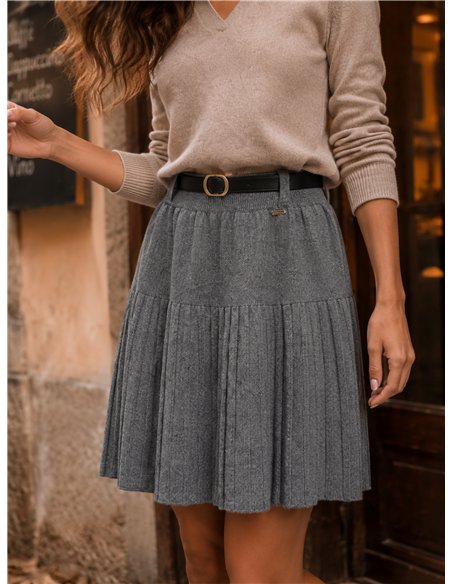 Mini-jupe plissée en maille avec ceinture