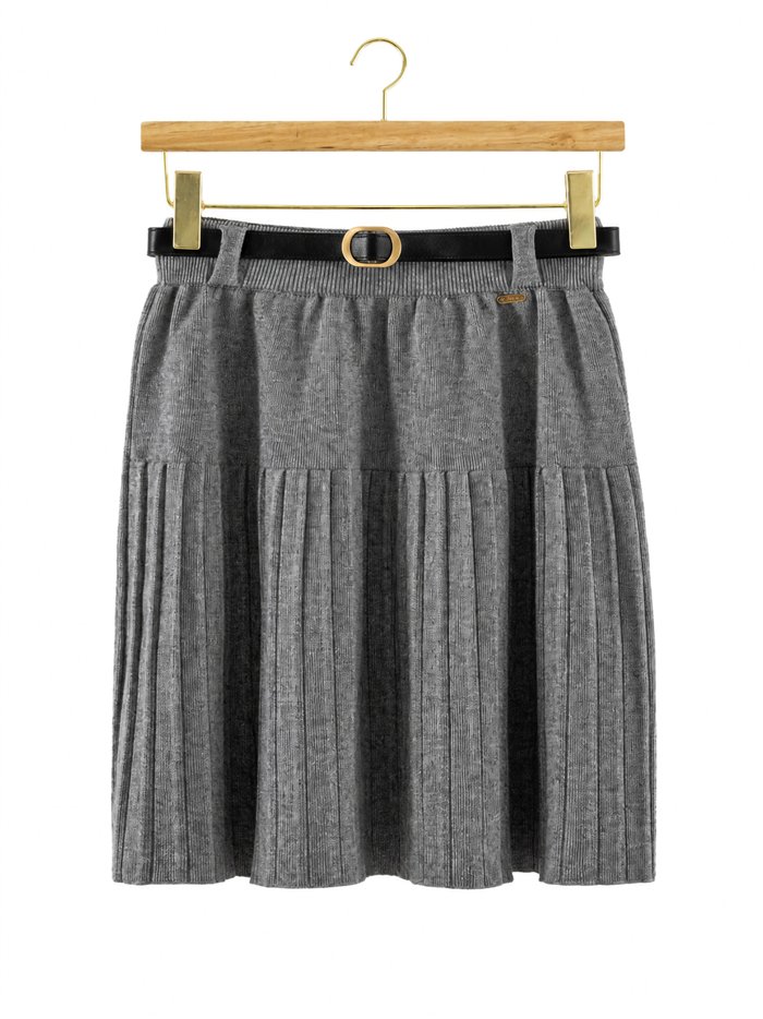 Mini-jupe plissée en maille avec ceinture