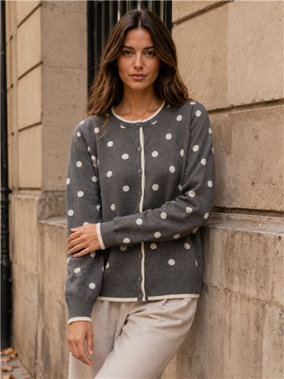 Chaqueta punto lunares ribete contraste