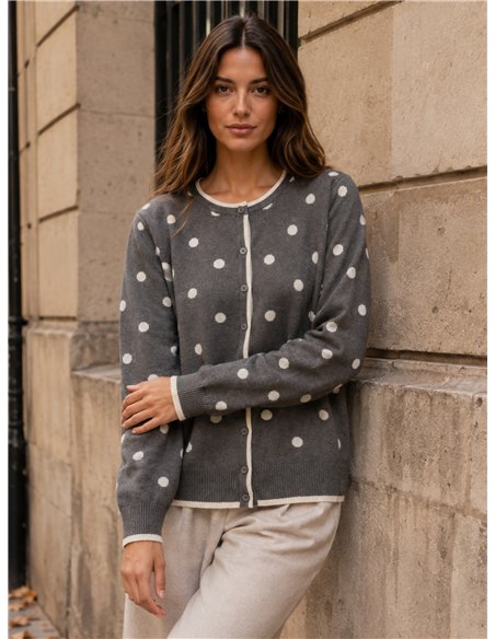 Chaqueta punto lunares ribete contraste