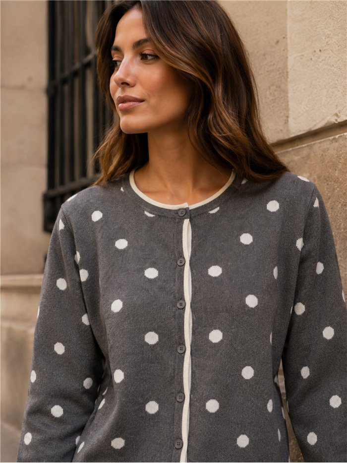 Chaqueta punto lunares ribete contraste