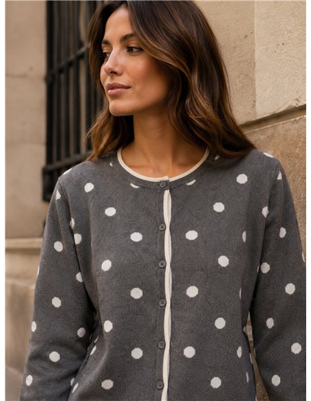 Chaqueta punto lunares ribete contraste
