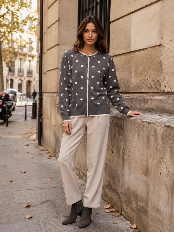 Chaqueta punto lunares ribete contraste