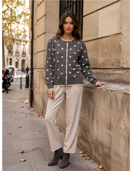 Chaqueta punto lunares ribete contraste