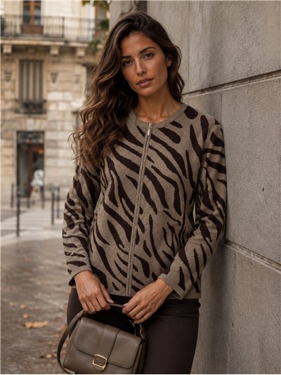 Chaqueta punto animal print cremallera