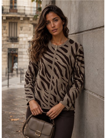 Chaqueta punto animal print cremallera