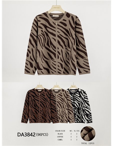 Chaqueta punto animal print cremallera