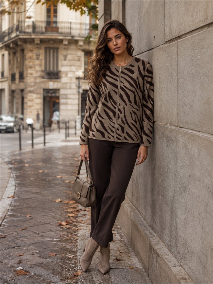 Chaqueta punto animal print cremallera