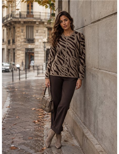 Chaqueta punto animal print cremallera