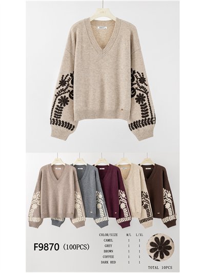 Jersey cuello pico bordados florales 2