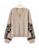 Jersey cuello pico bordados florales