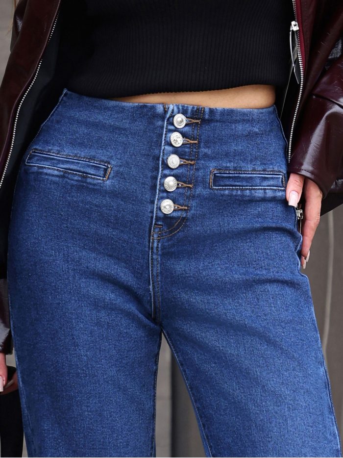 Jeans a gamba larga con bottoni alti | MF-LH5013 | Grossista