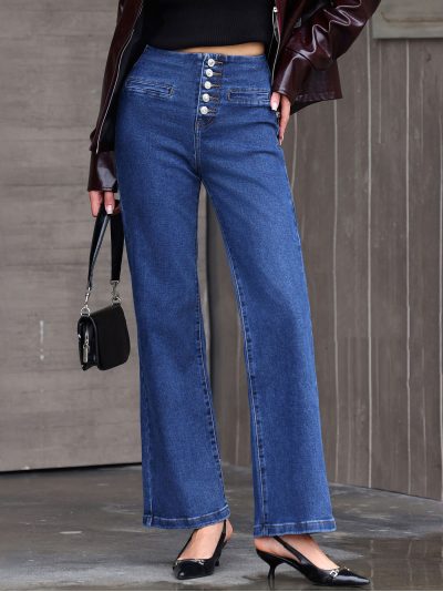 Weit geschnittene Jeans mit hohem Knopfverschluss | MF-LH5013 | Großhändler
