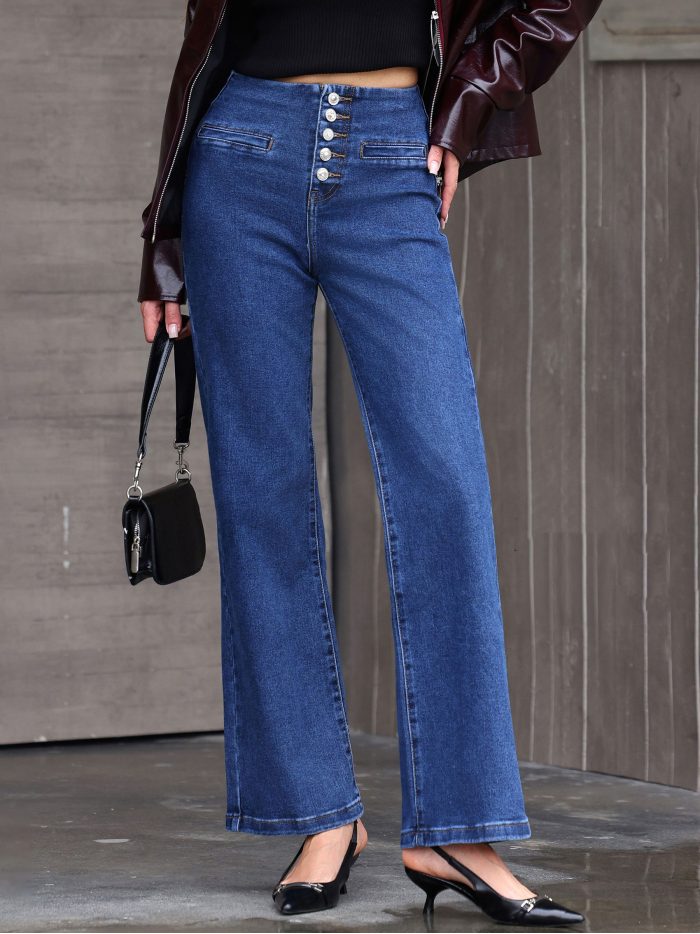 Jeans a gamba larga con bottoni alti | MF-LH5013 | Grossista