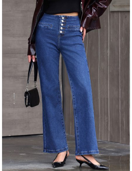 Jeans a gamba larga con bottoni alti | MF-LH5013 | Grossista