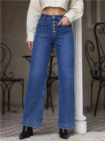 Jeans wide leg botones frontales