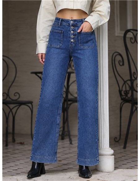 Jeans wide leg botones frontales