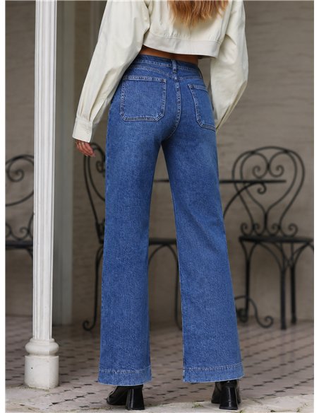 Jeans wide leg botones frontales