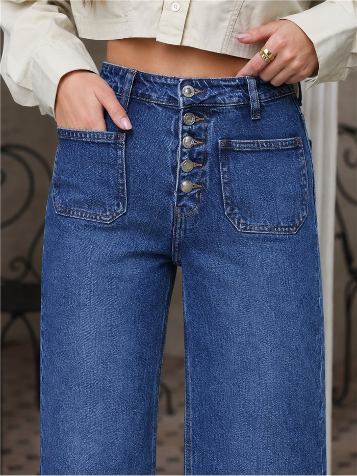 Jeans wide leg botones frontales