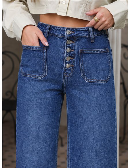 Jeans wide leg botones frontales