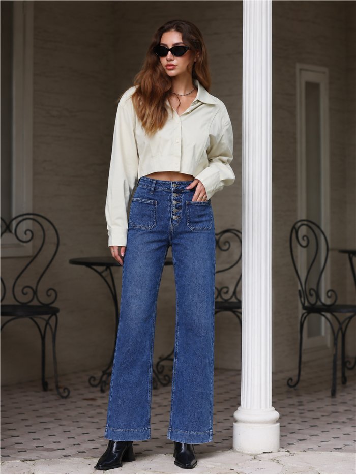 Jeans wide leg botones frontales