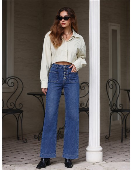 Jeans wide leg botones frontales