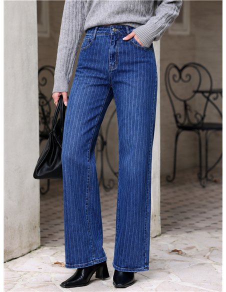 Jeans wide leg rayas finas