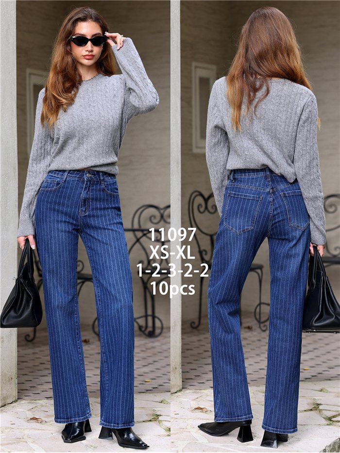 Jeans wide leg rayas finas