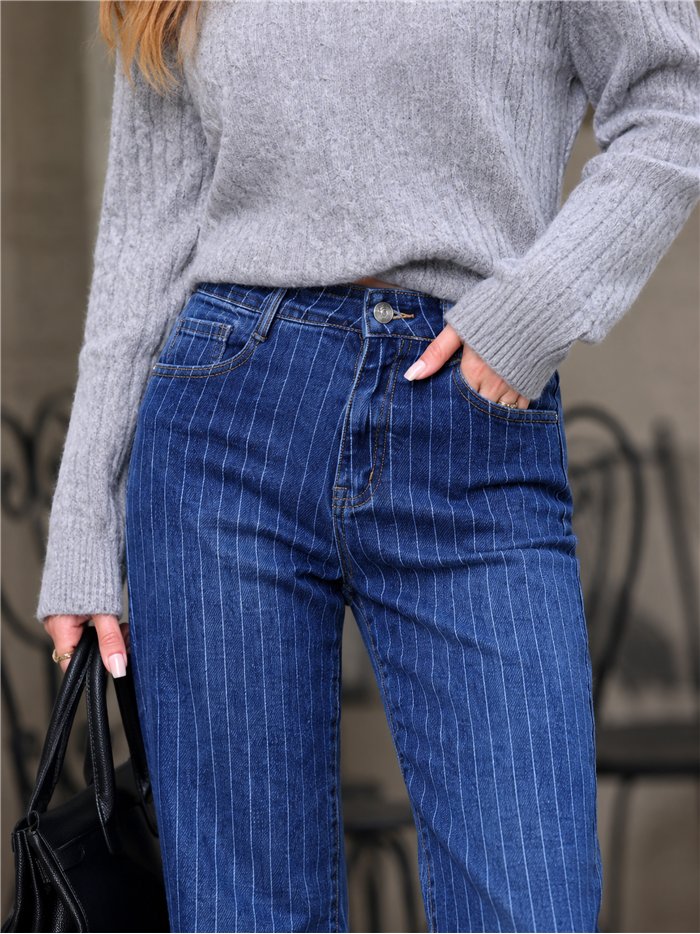 Jeans wide leg rayas finas