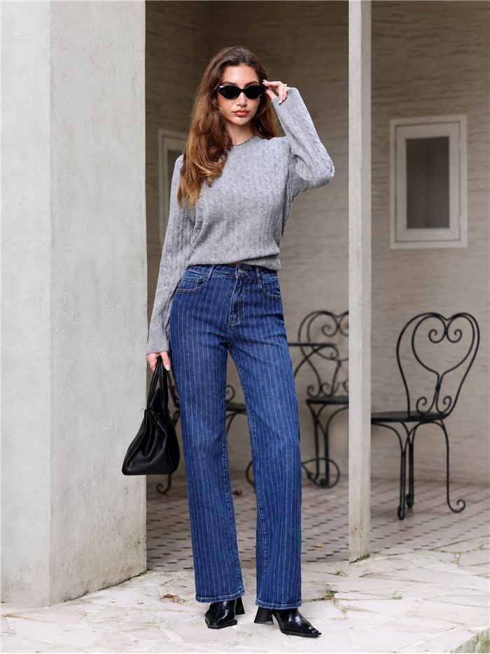Jeans wide leg rayas finas