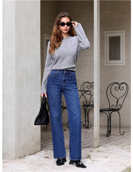 Jeans wide leg rayas finas