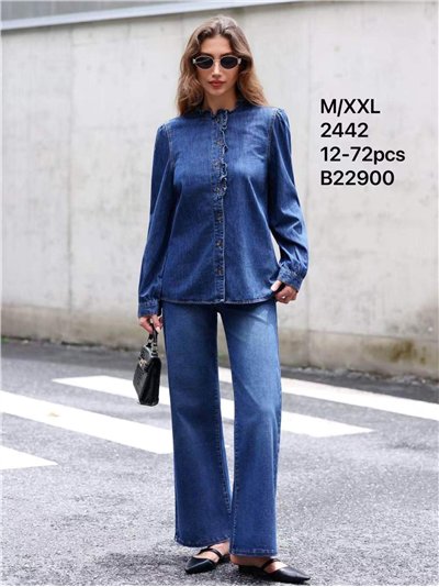 Ruffle front denim shirt 2
