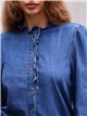 Ruffle front denim shirt