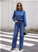 Ruffle front denim shirt