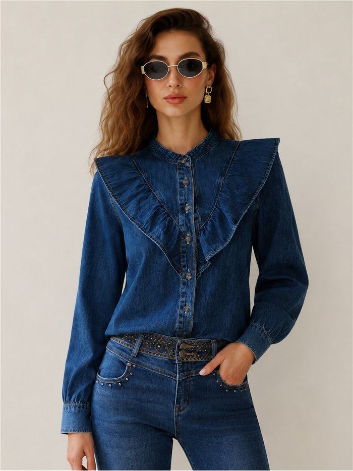 Statement ruffle denim shirt