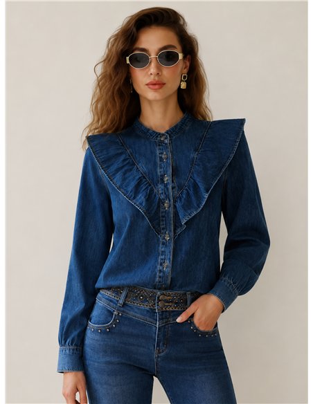 Statement ruffle denim shirt