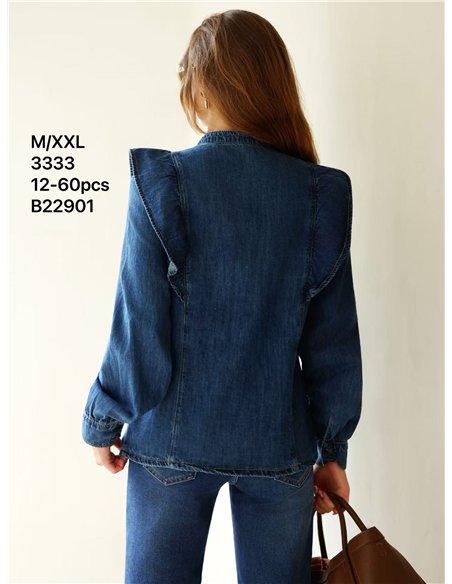 Statement ruffle denim shirt