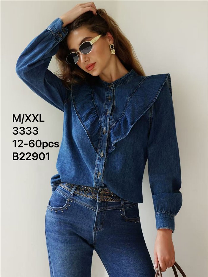 Statement ruffle denim shirt