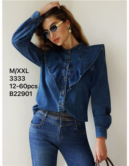 Statement ruffle denim shirt