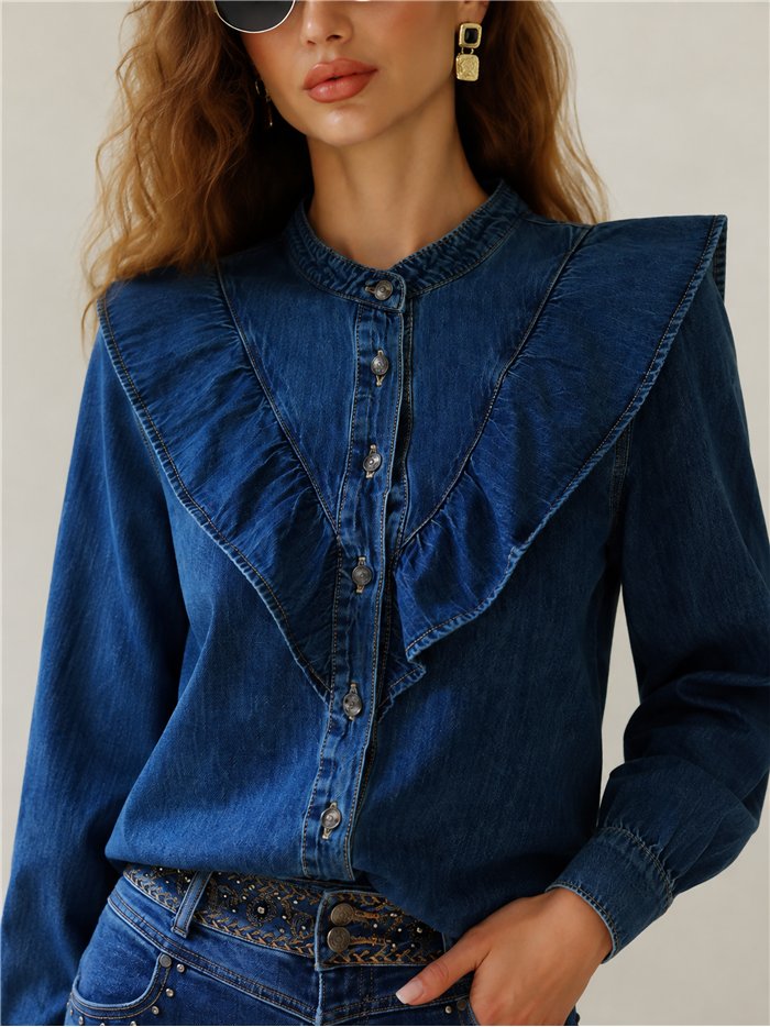 Statement ruffle denim shirt