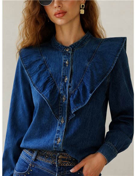 Statement ruffle denim shirt