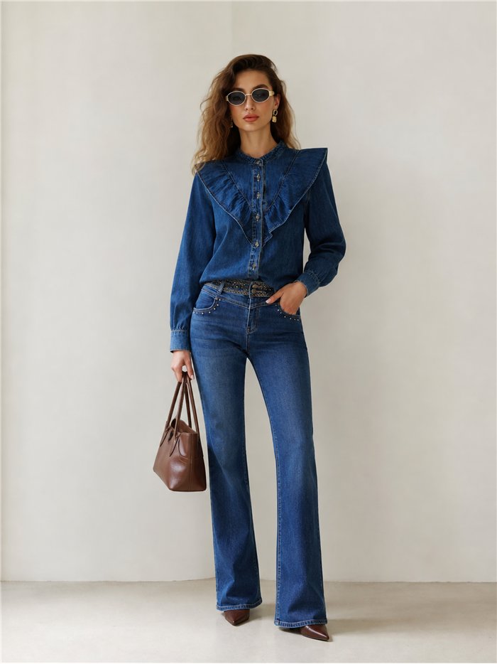 Statement ruffle denim shirt