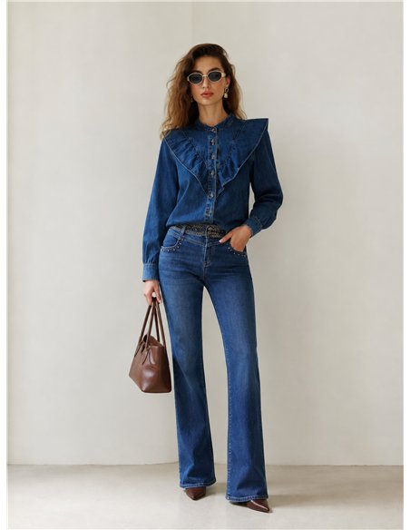 Statement ruffle denim shirt
