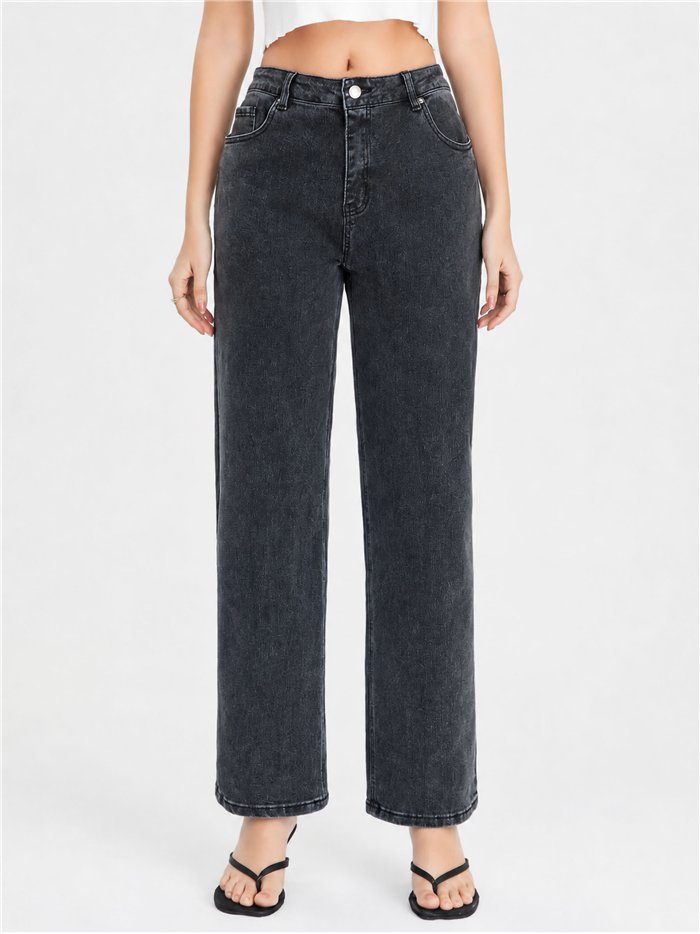 Jeans rectos gris lavado talla grande