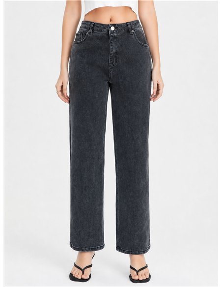 Jeans rectos gris lavado talla grande