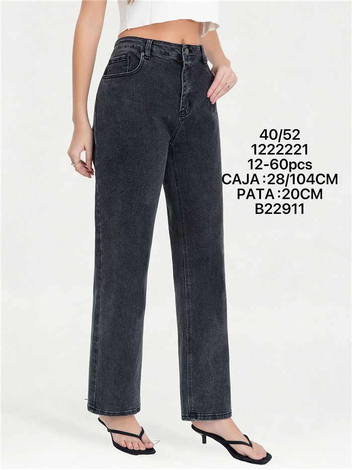 Jeans rectos gris lavado talla grande