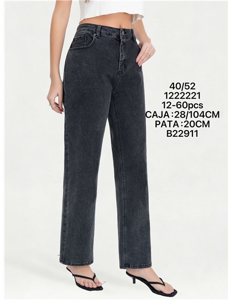 Jeans rectos gris lavado talla grande