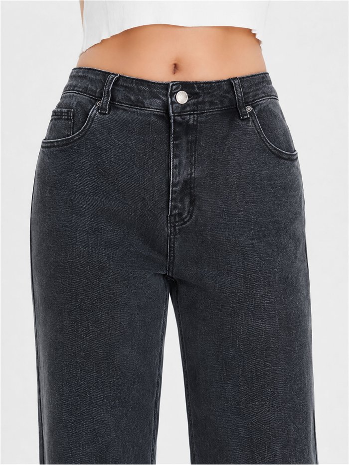 Jeans rectos gris lavado talla grande