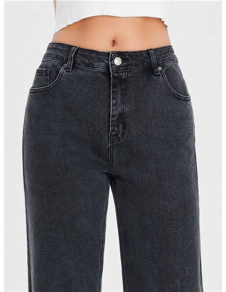 Jeans rectos gris lavado talla grande