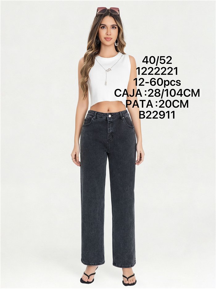 Jeans rectos gris lavado talla grande